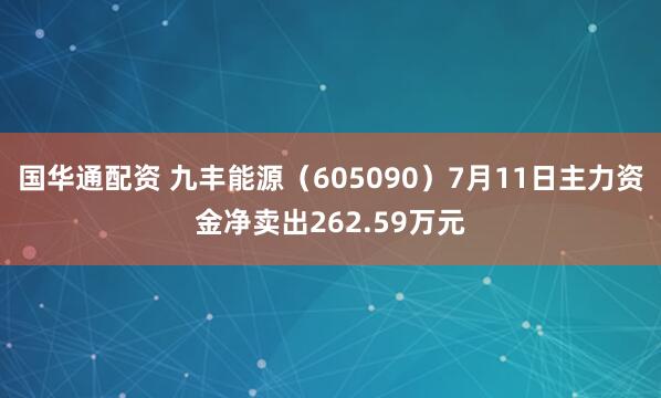 国华通配资 九丰能源（605090）7月11日主力资金净卖出262.59万元