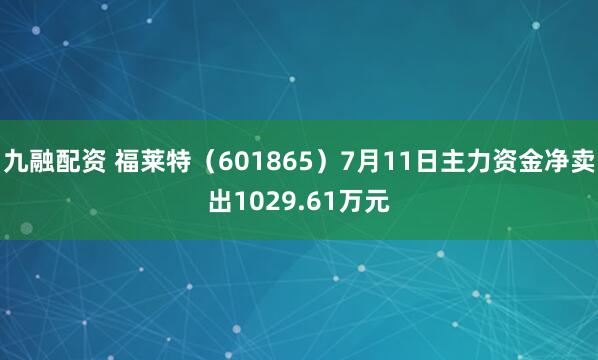 九融配资 福莱特（601865）7月11日主力资金净卖出1029.61万元