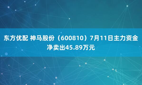 东方优配 神马股份（600810）7月11日主力资金净卖出45.89万元