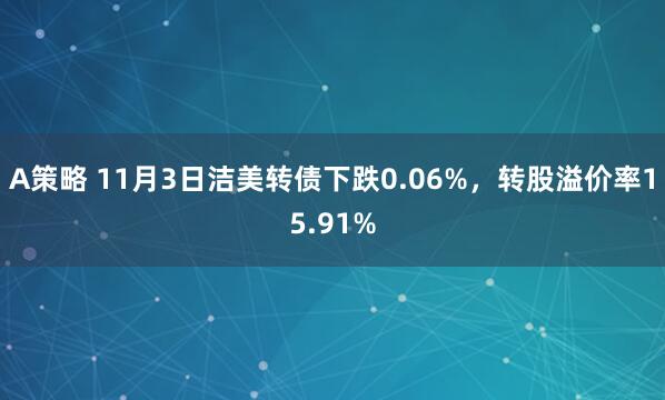 A策略 11月3日洁美转债下跌0.06%，转股溢价率15.91%